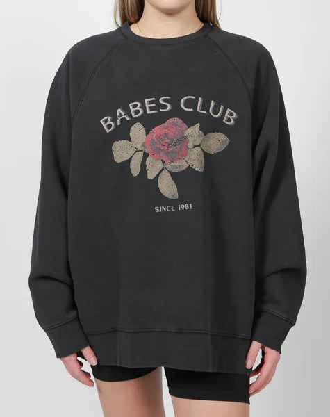 Babes Club Crew Neck Sweatshirts - Washed black