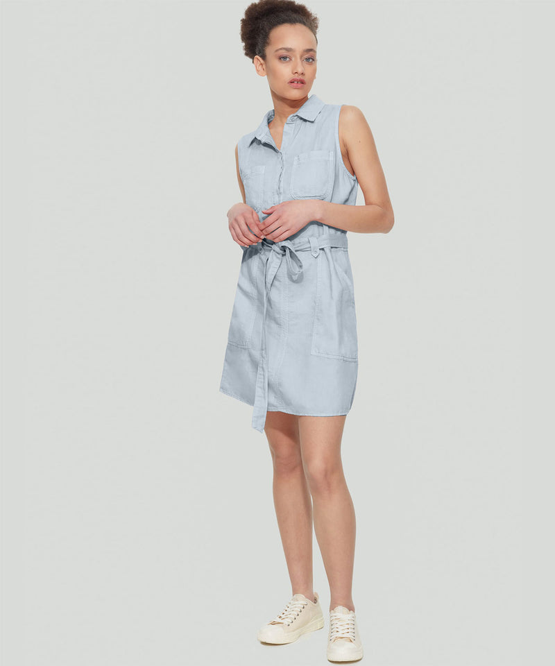 Tencel Sleeveless Shirt-Dress - Light Soft Blue