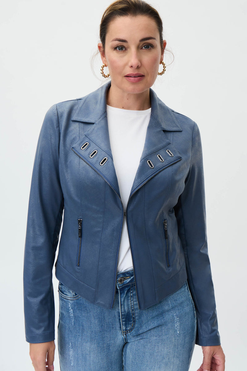 Casual Notched Collar Jacket - Mineral Blue