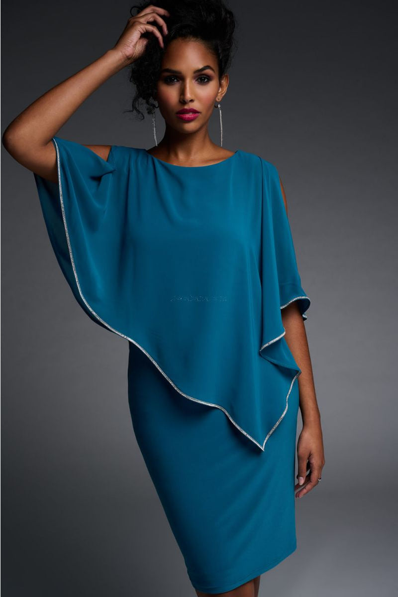 Layered Dress With Cape Overlay - Lagoon