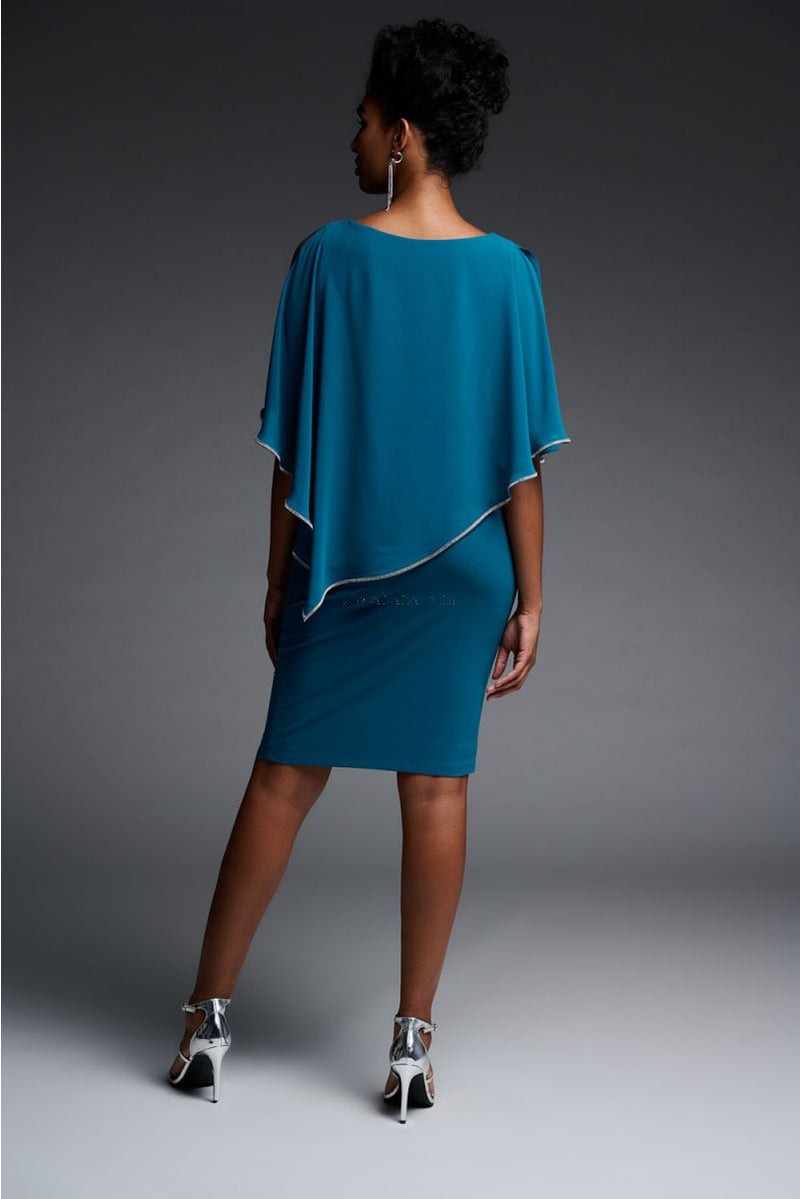 Layered Dress With Cape Overlay - Lagoon