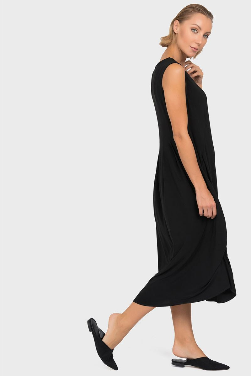 Silky Knit Sleeveless Cocoon Dress - Black