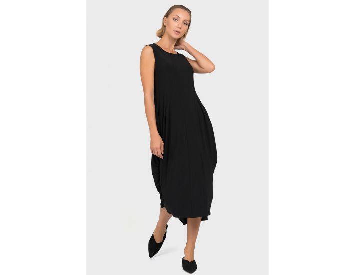 Silky Knit Sleeveless Cocoon Dress - Black